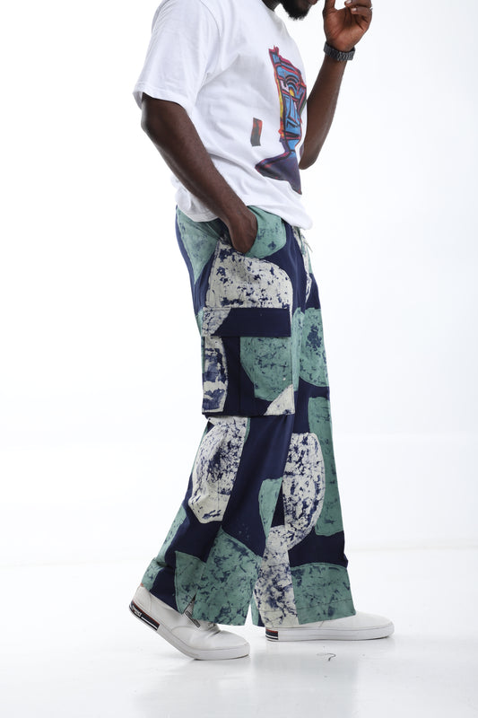 Earth-Tone Utility Adire Trouser