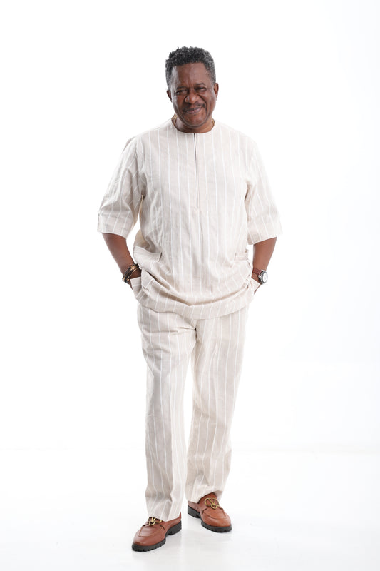 Ivory Pinstripe Linen Set