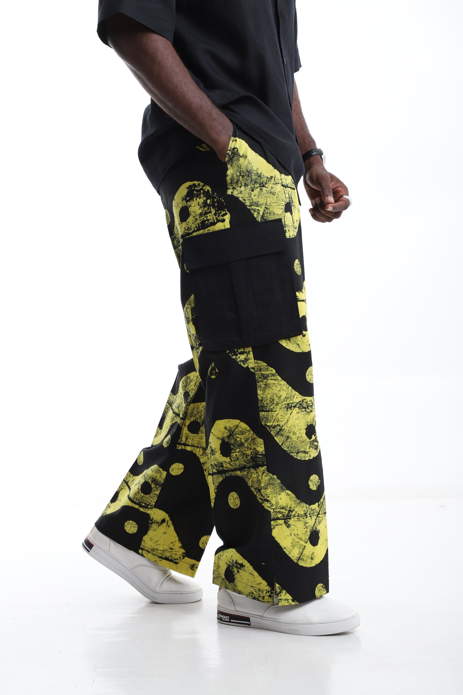The Voltage Trousers – Yellow & Black Adire Cargo