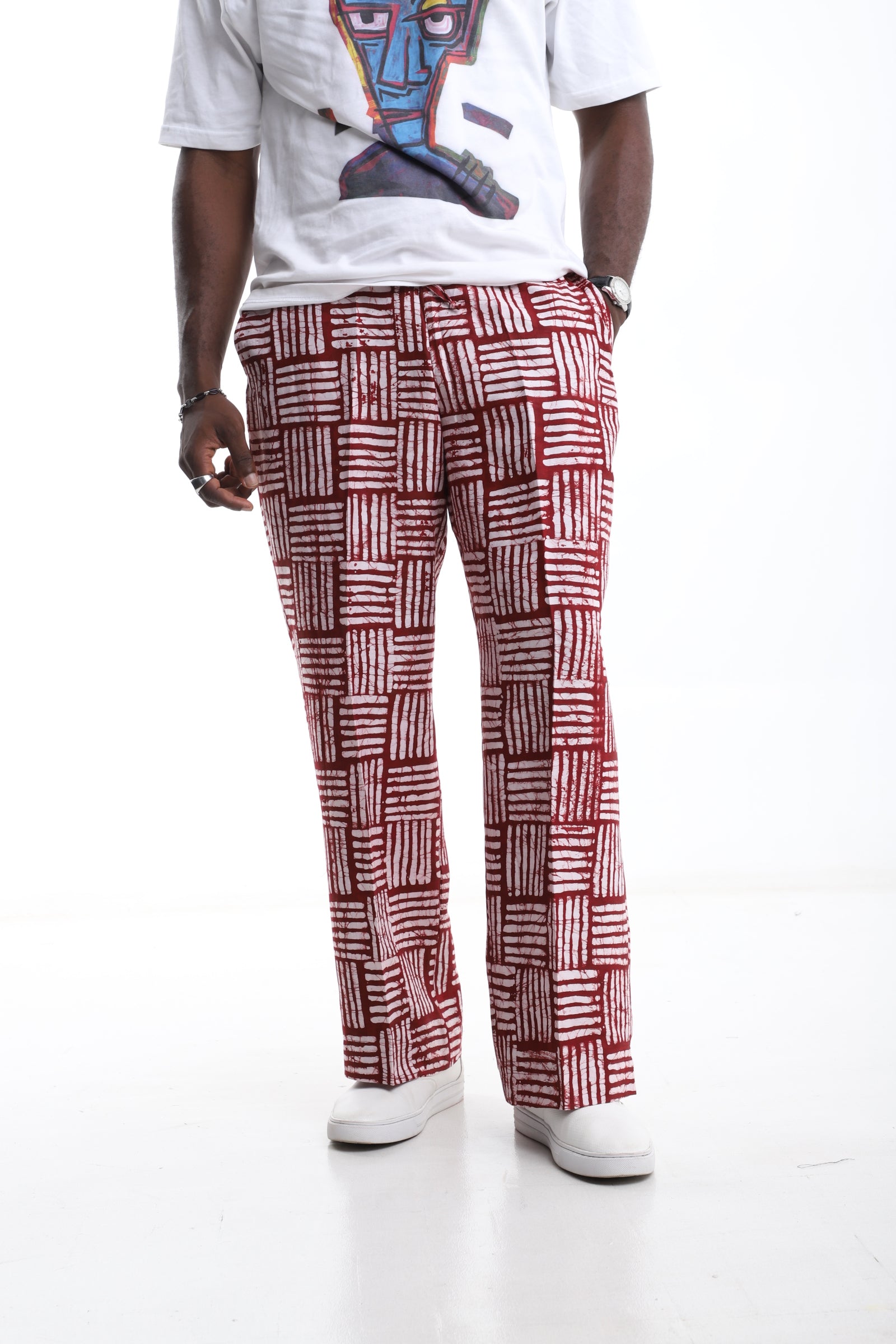 Crimson Grid Adire Trousers