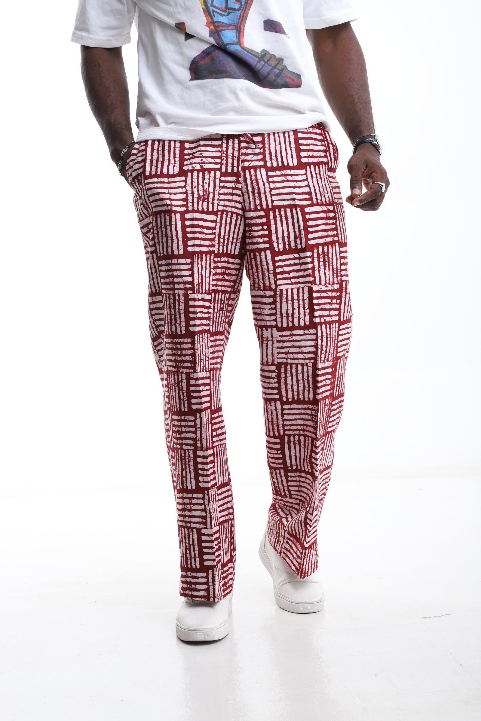 Crimson Grid Adire Trousers