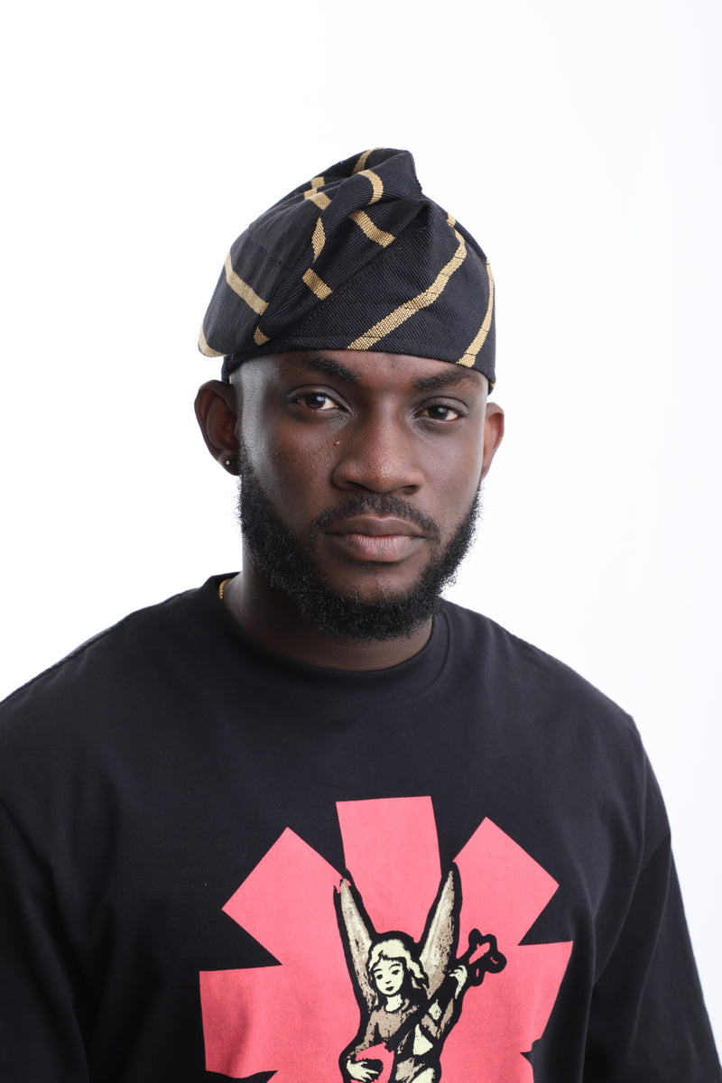 The Oba Black Aso-Oke Cap