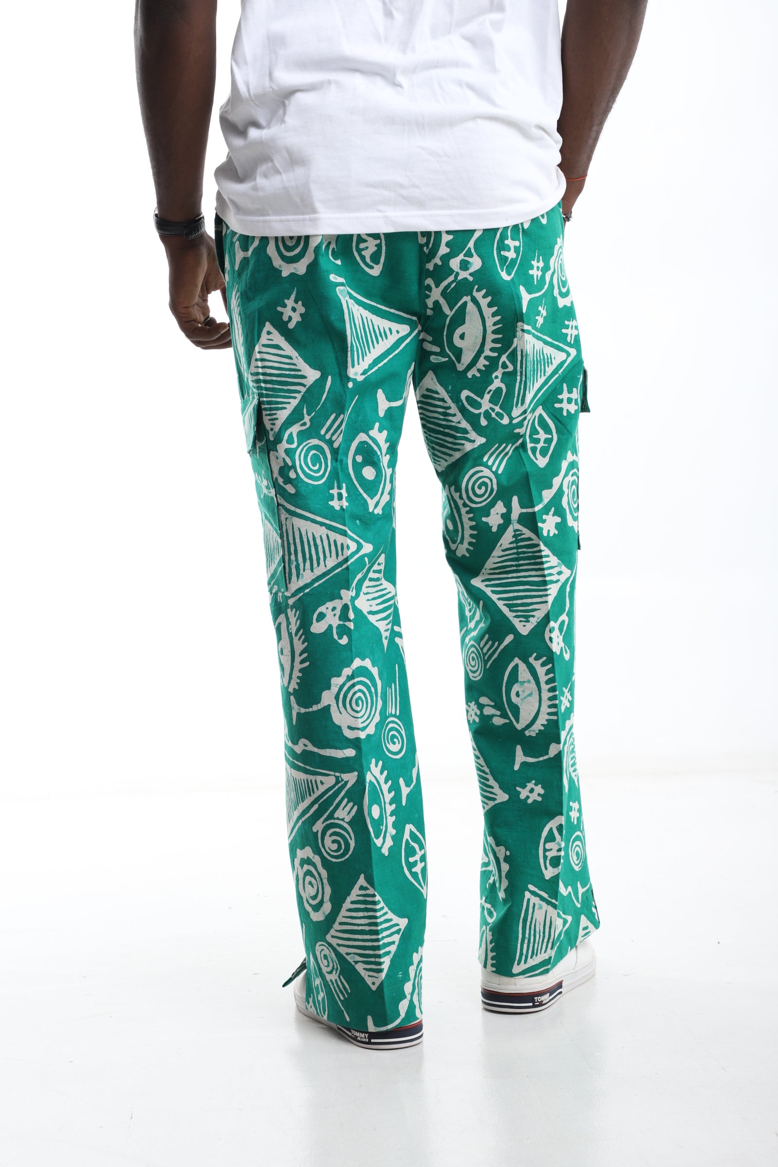 Bold Red Adire Cargo Trousers – Hand-Dyed Streetwear Statement