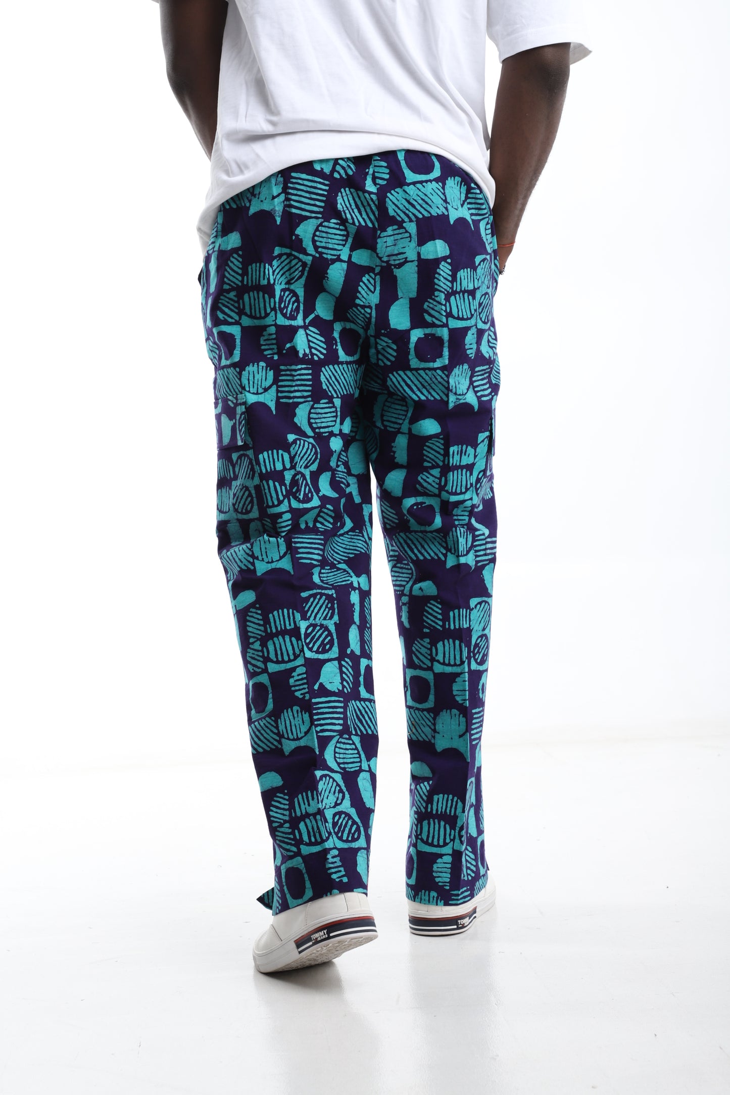 Indigo &amp Turquoise Adire Cargo Trousers