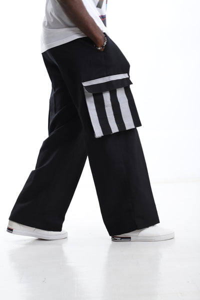 Black Linen x Aso-Oke Cargo Trouser