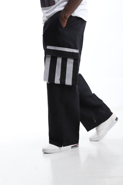 Black Linen x Aso-Oke Cargo Trouser