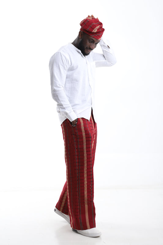 White Linen Shirt &amp; Aso-Oke Trouser Combo