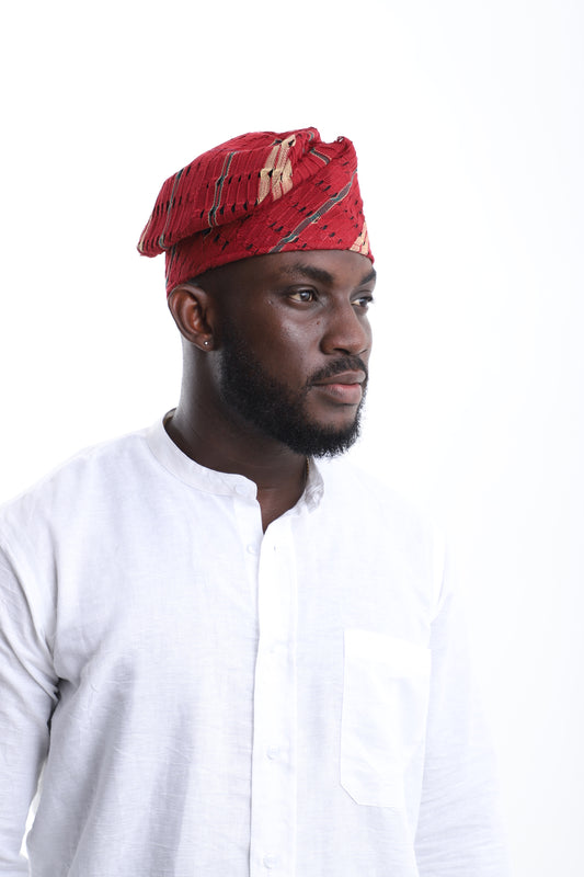 Crimson Crown Aso-Oke Cap