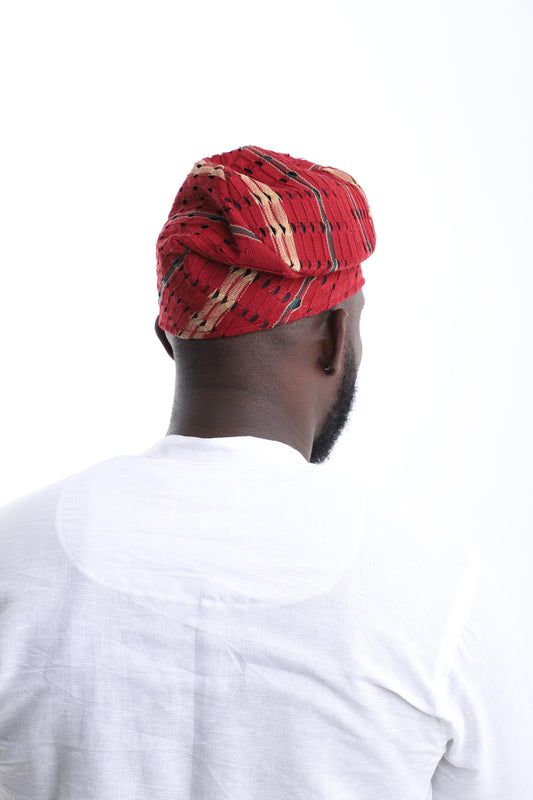 Crimson Crown Aso-Oke Cap