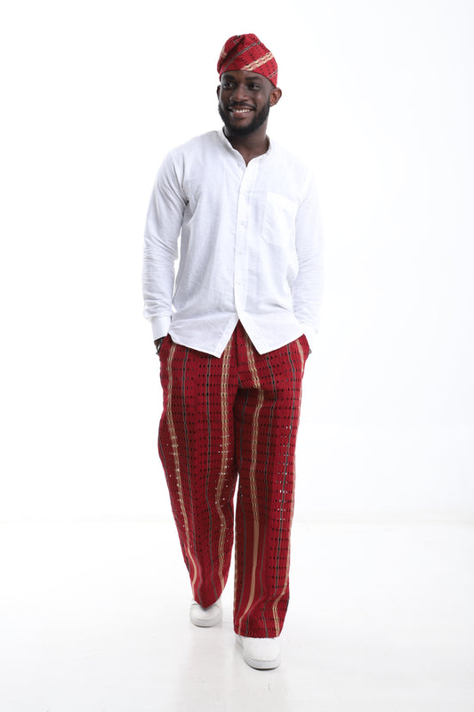 White Linen Shirt &amp; Aso-Oke Trouser Combo
