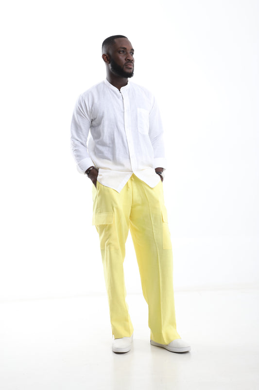 White Linen Shirt & Lemon Yellow Cargo Trouser