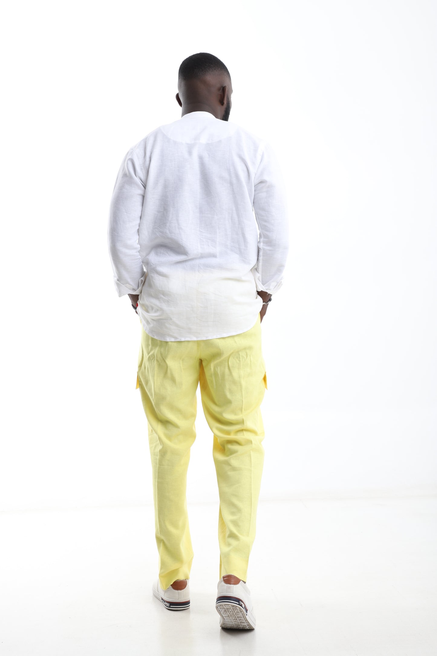 White Linen Shirt & Lemon Yellow Cargo Trouser
