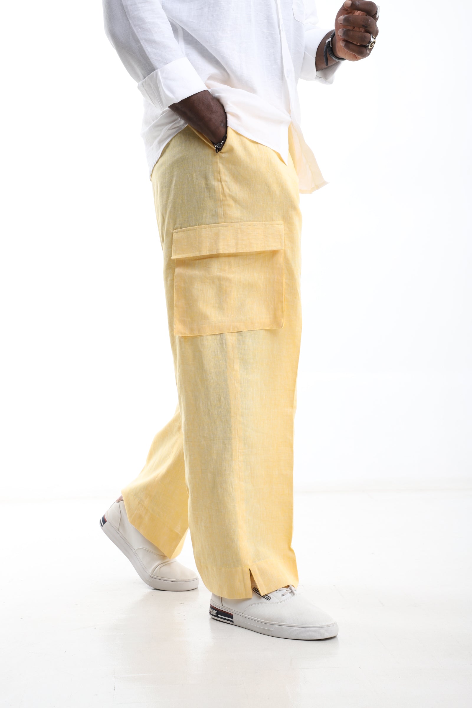 Yellow Cargo Linen Trouser