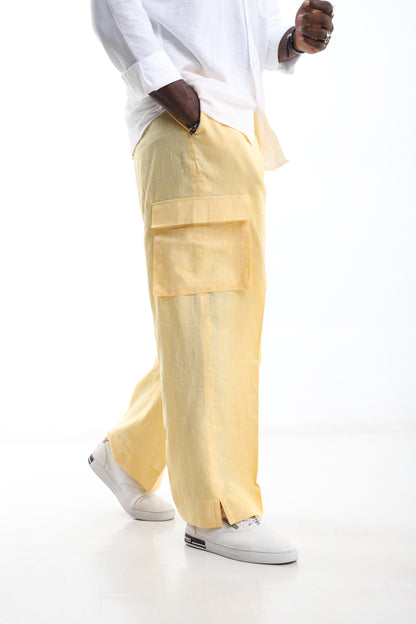 Yellow Cargo Linen Trouser