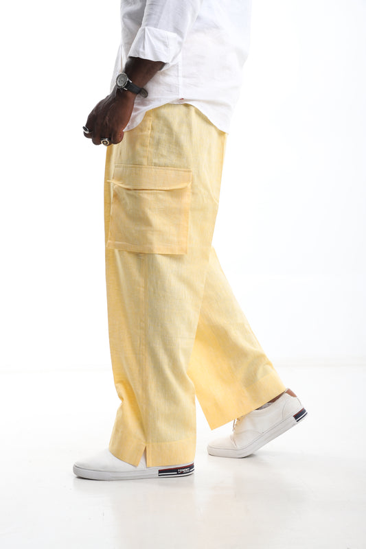 Yellow Cargo Linen Trouser