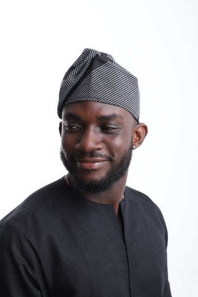 Classic Black & White Aso-Oke Cap