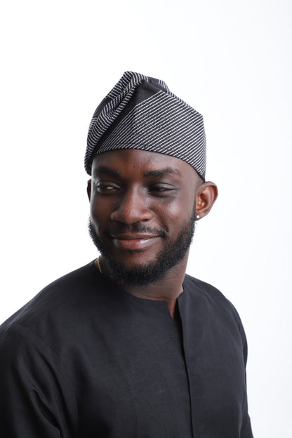 Classic Black & White Aso-Oke Cap