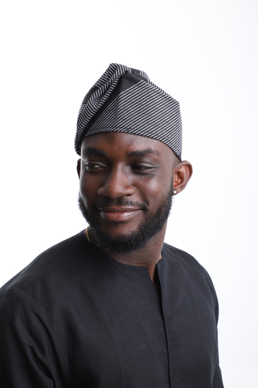 Classic Black & White Aso-Oke Cap