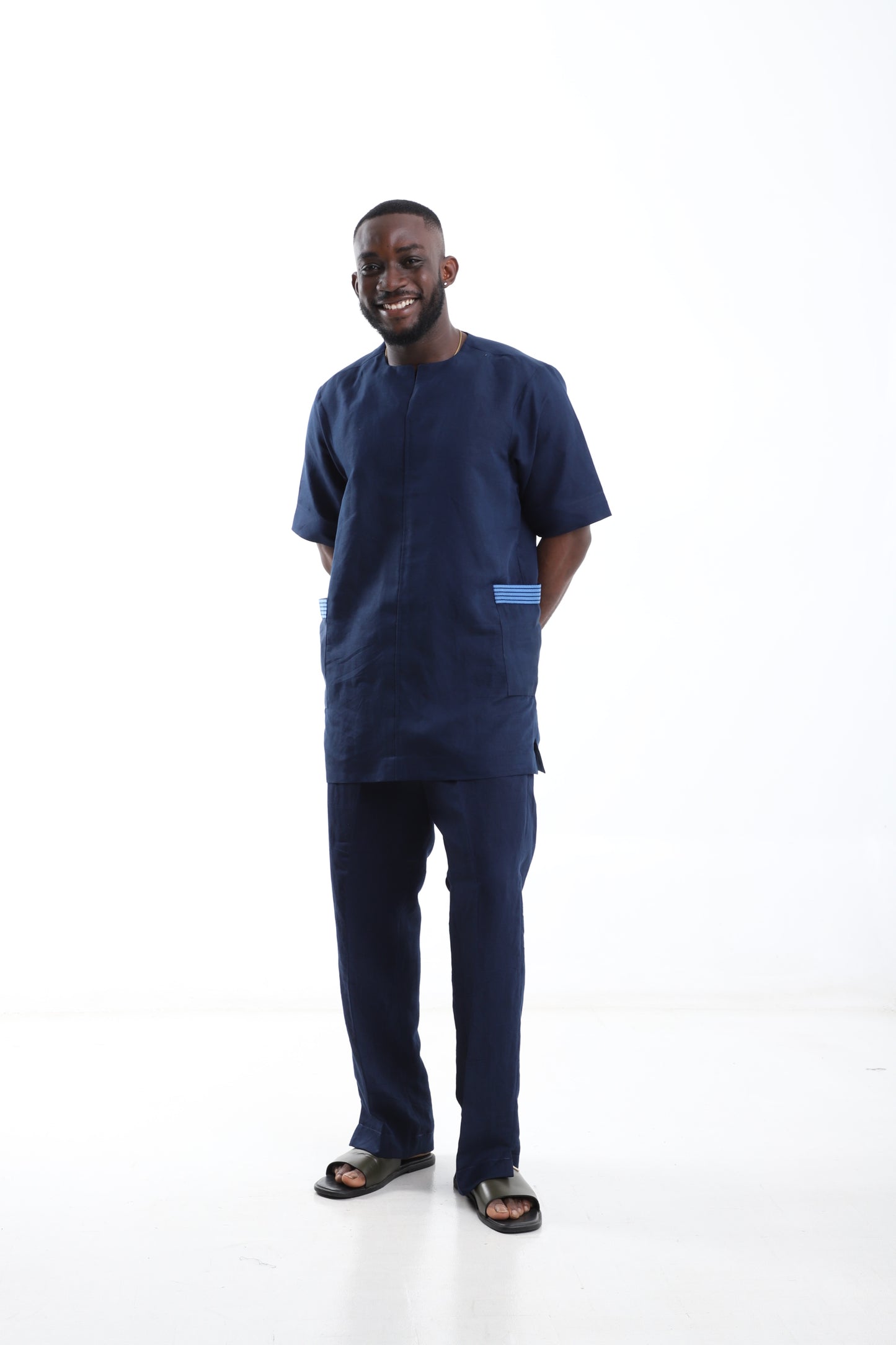 Navy Blue Linen Two-Piece Set