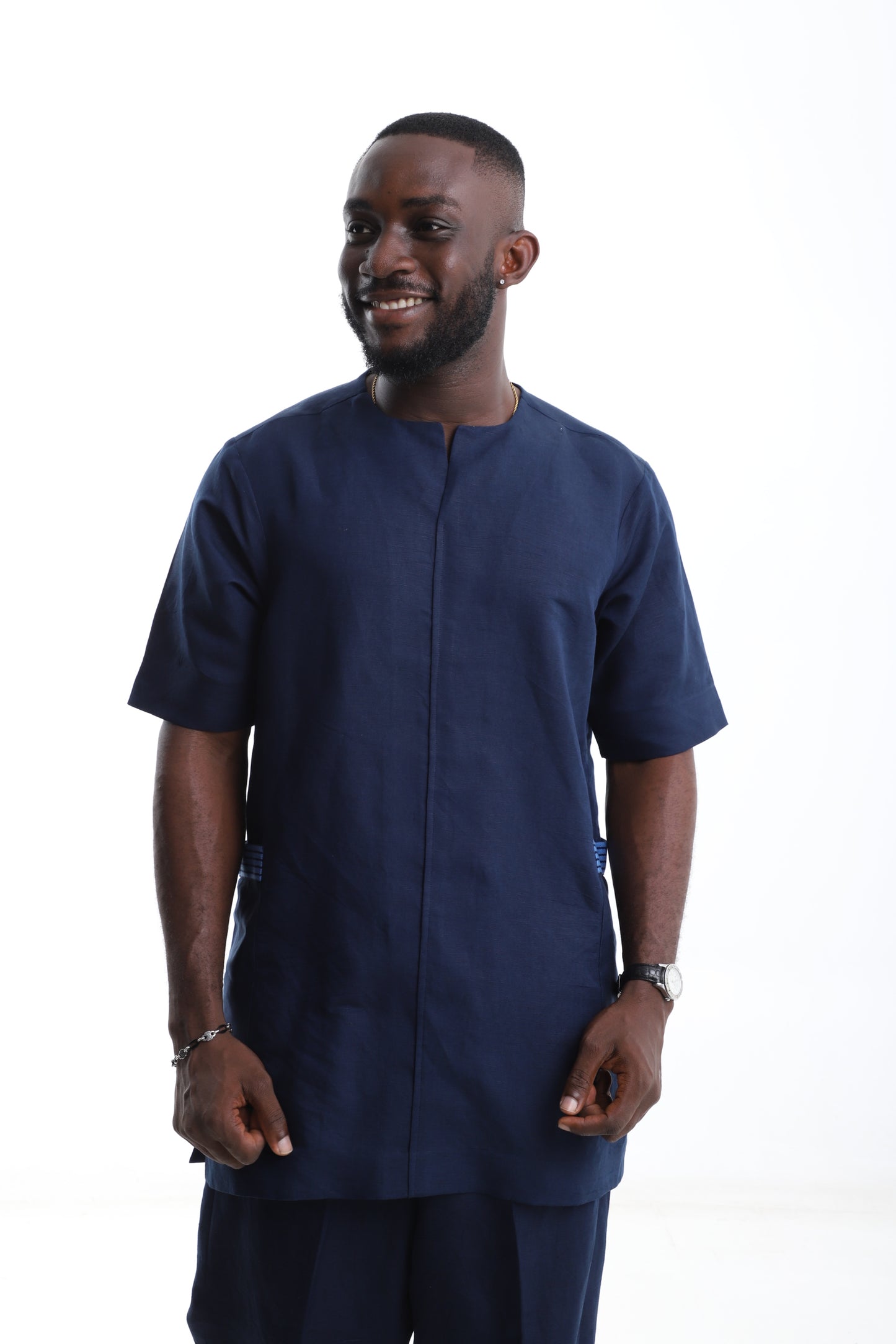 Navy Blue Linen Two-Piece Set