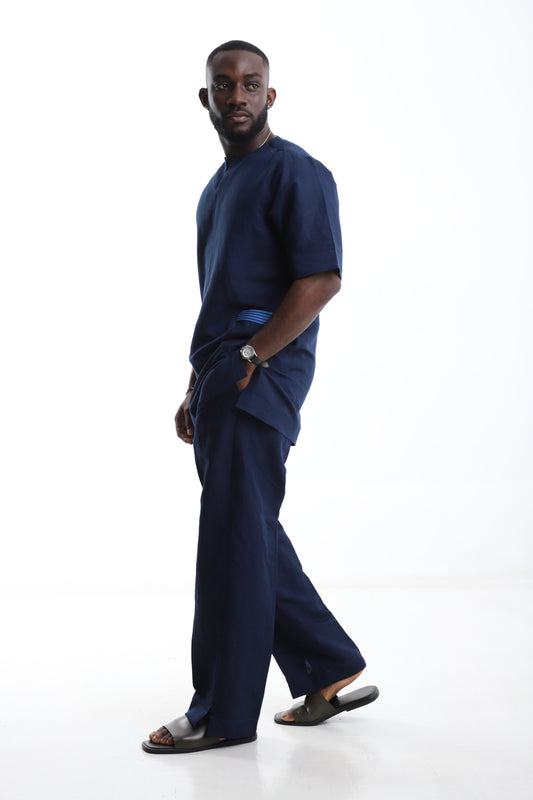 Navy Blue Linen Two-Piece Set