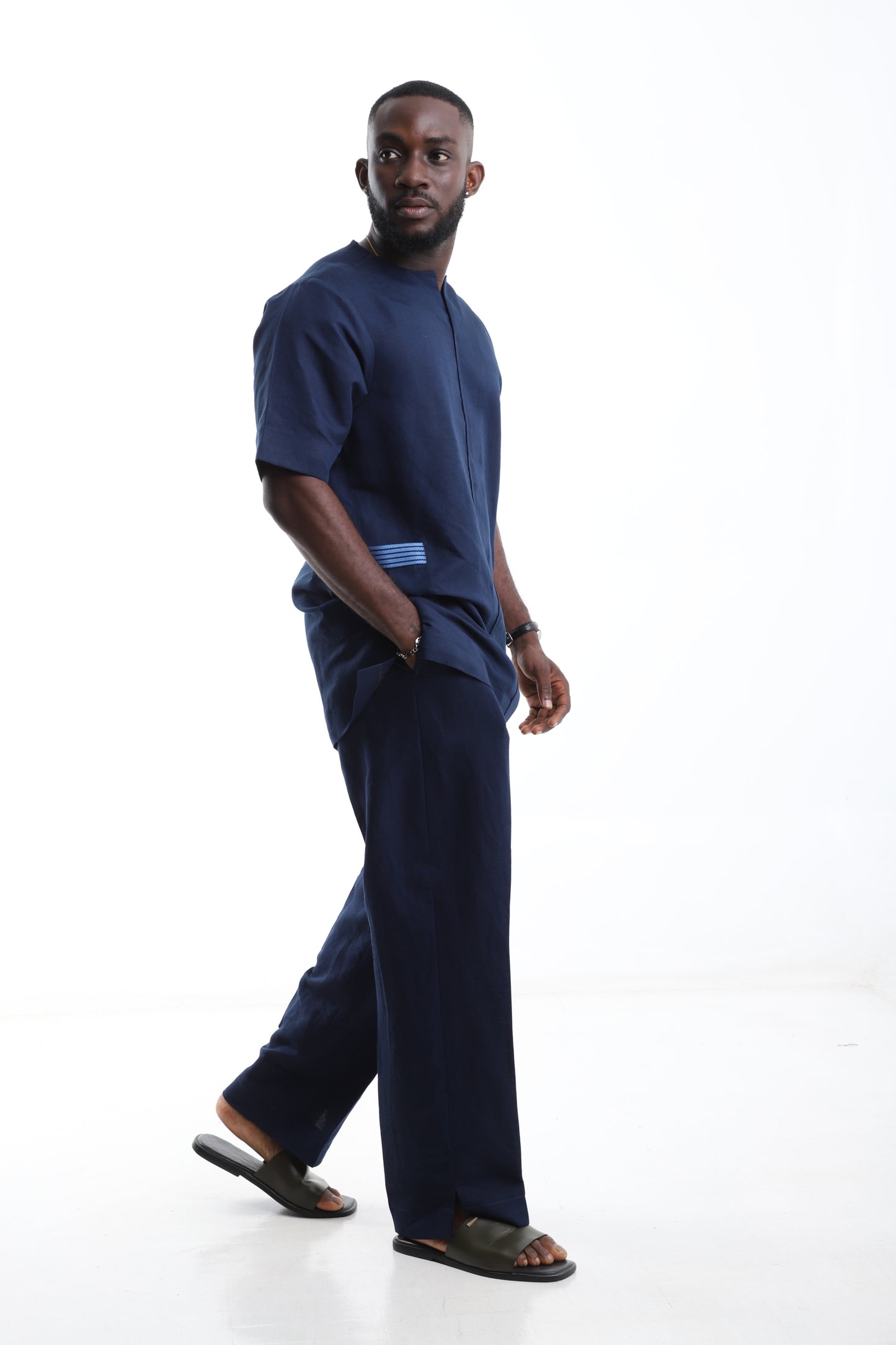Navy Blue Linen Two-Piece Set