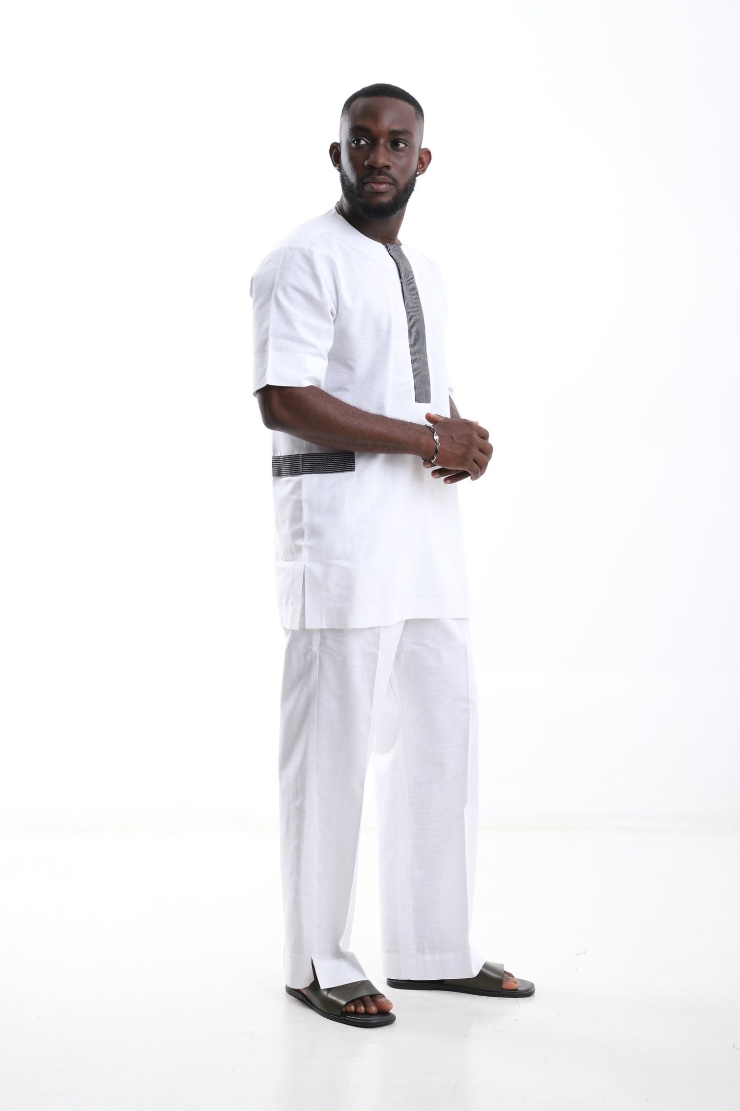 White Linen & Aso-Oke Fusion Set
