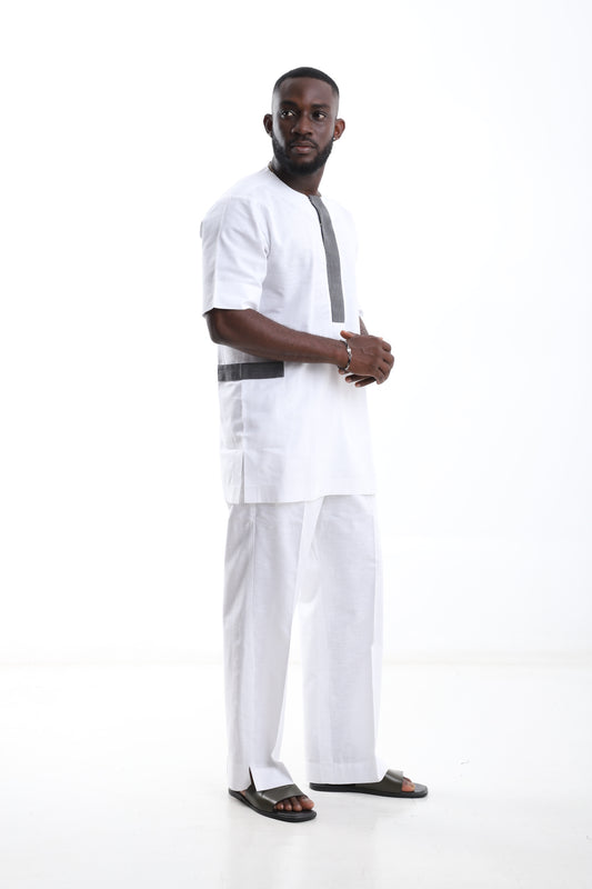 White Linen & Aso-Oke Fusion Set