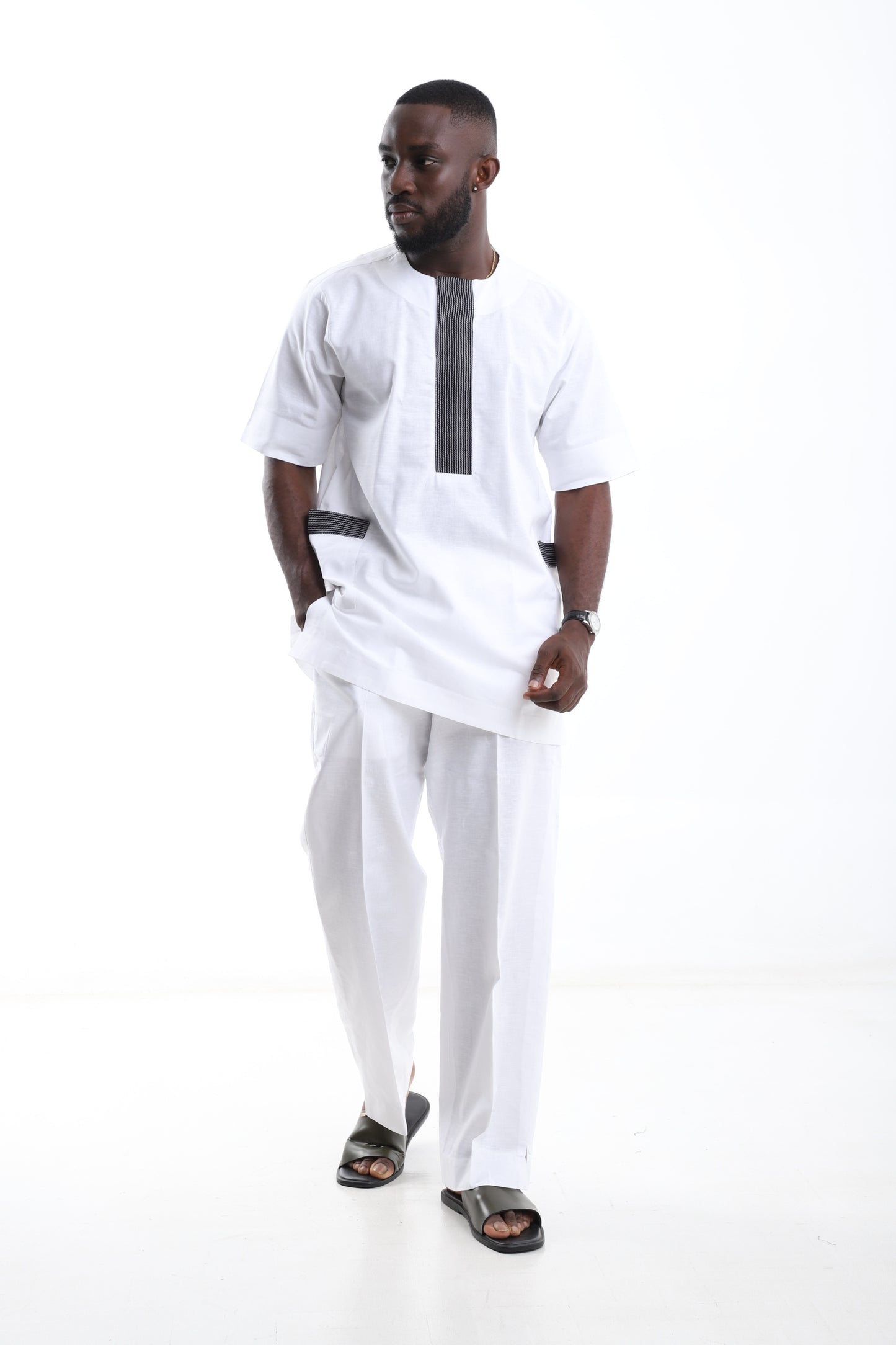 White Linen & Aso-Oke Fusion Set