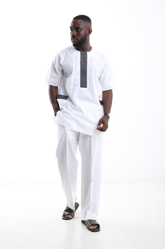 White Linen & Aso-Oke Fusion Set
