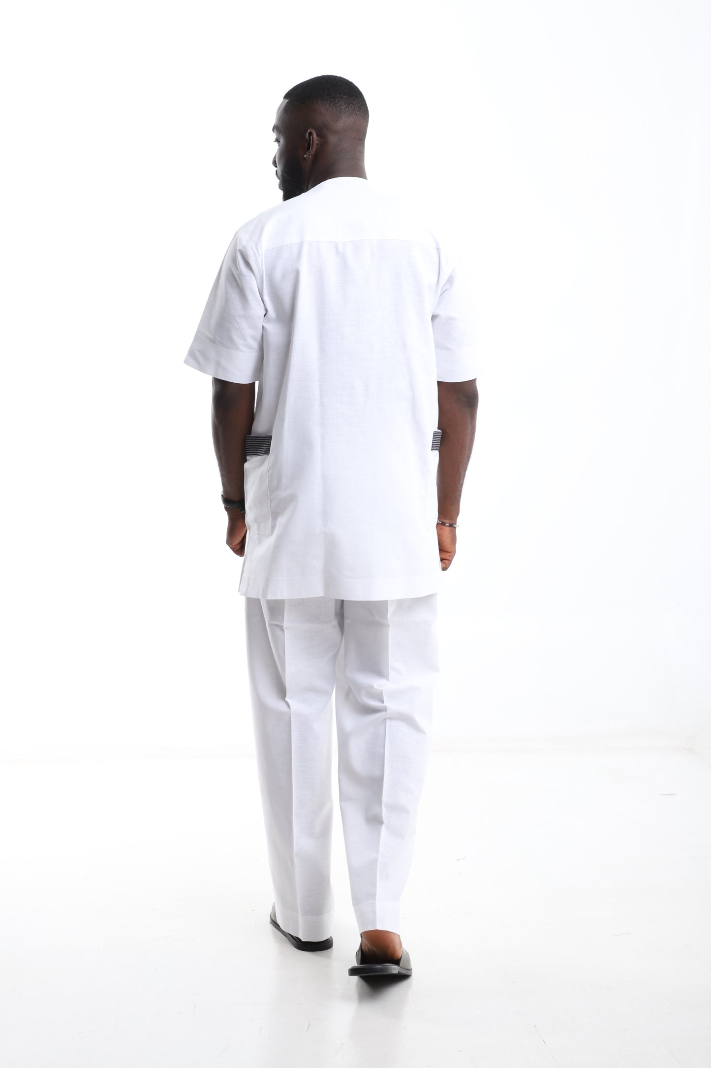 White Linen & Aso-Oke Fusion Set