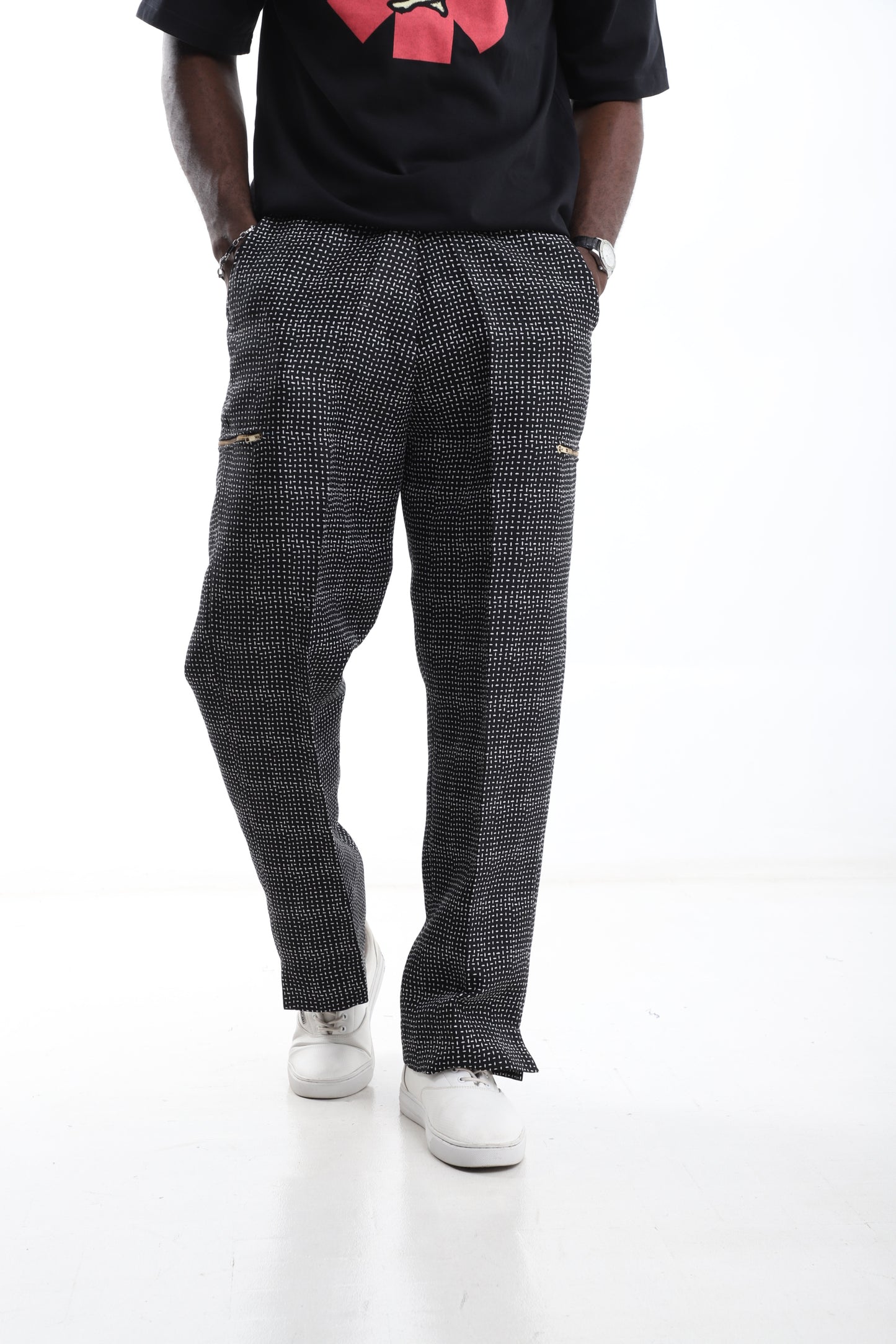 Monochrome Grid Textured Trousers
