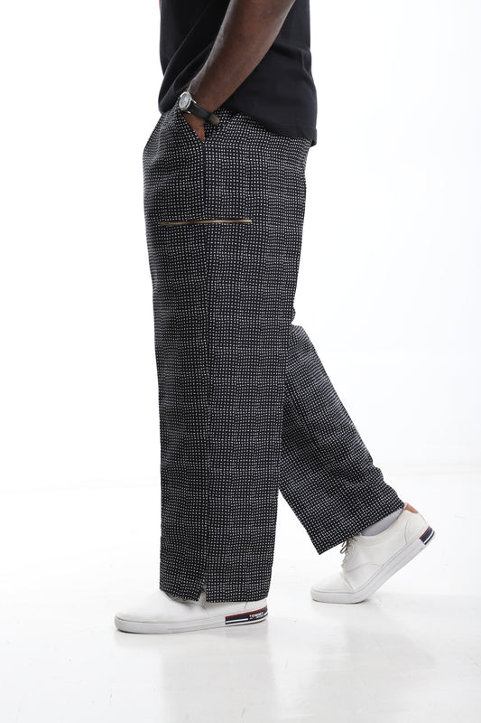 Monochrome Grid Textured Trousers