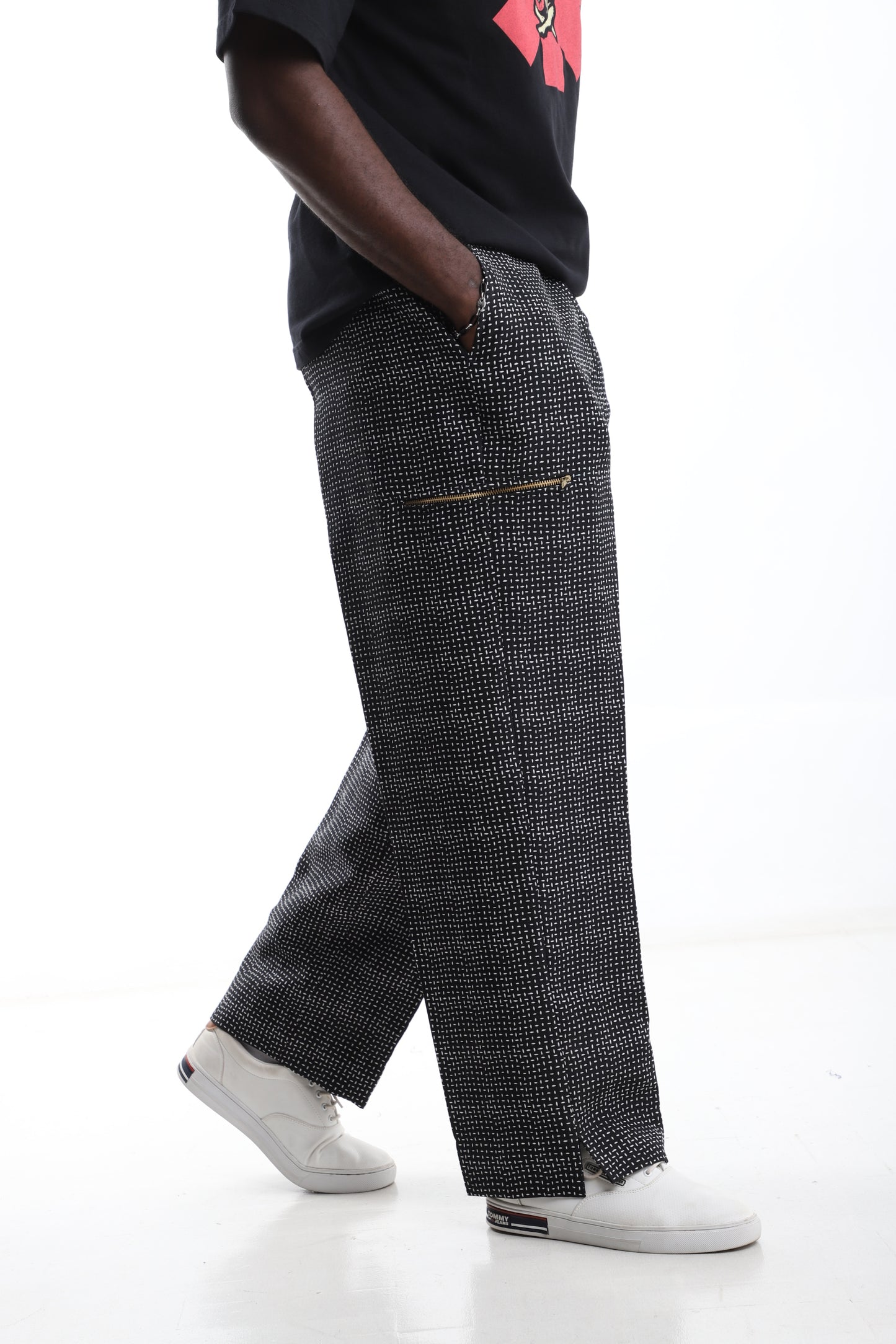Monochrome Grid Textured Trousers