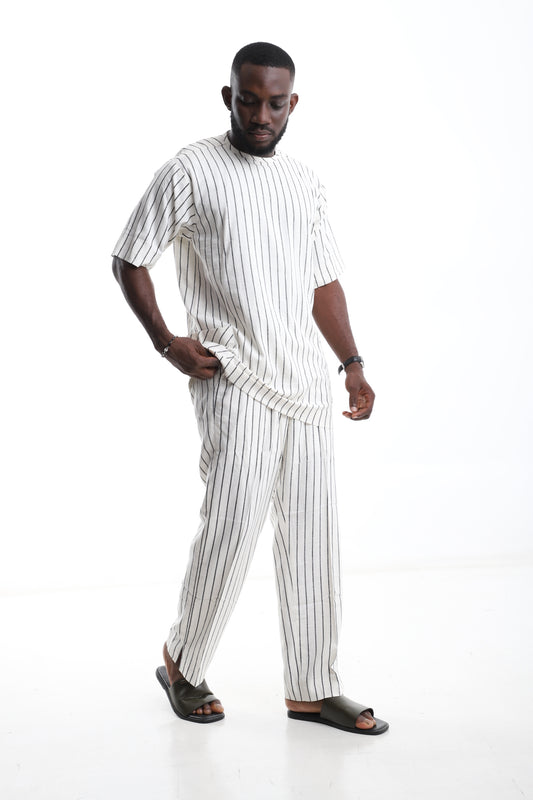 Striped White Linen Two-Piece Set