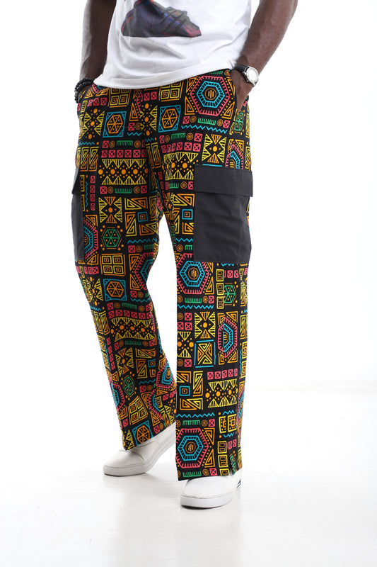 Vibrant Tribal Streetwear Trousers with Utility Pocket