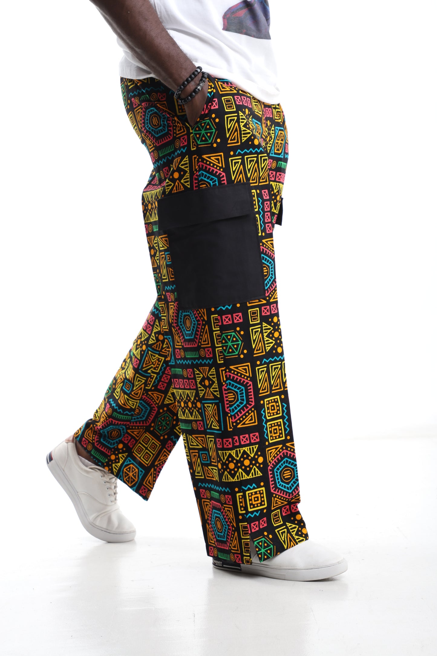 Vibrant Tribal Streetwear Trousers with Utility Pocket