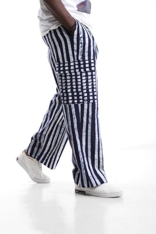 Navyblue and White Adire Cargo Trouser