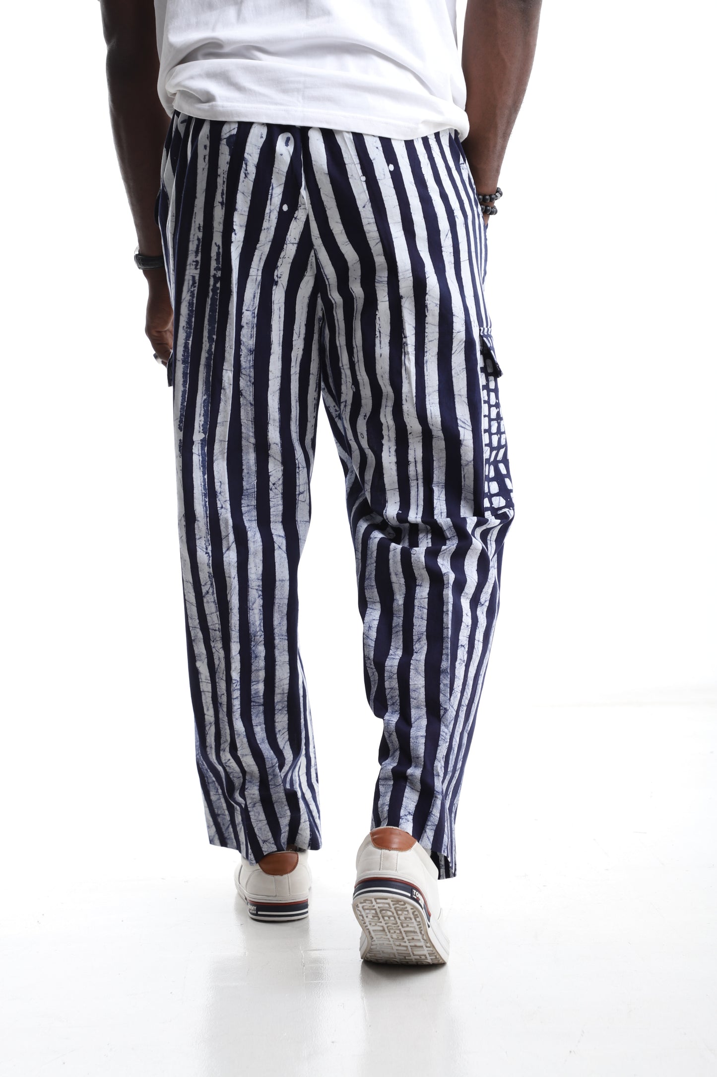 Navyblue and White Adire Cargo Trouser