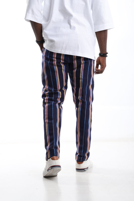 Heritage Stride Aso-Oke Trouser – Navy Gold Stripe