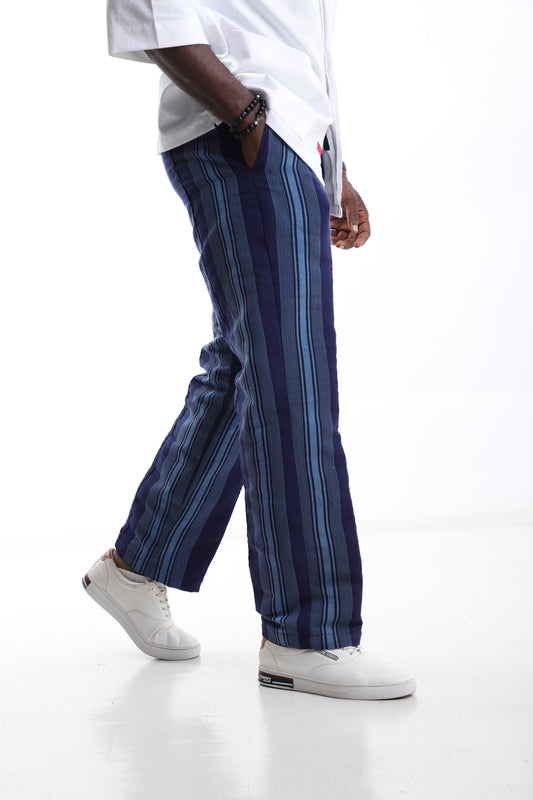 Blue Royal Aso-Oke Heritage Trouser – Indigo Stripe Elegance