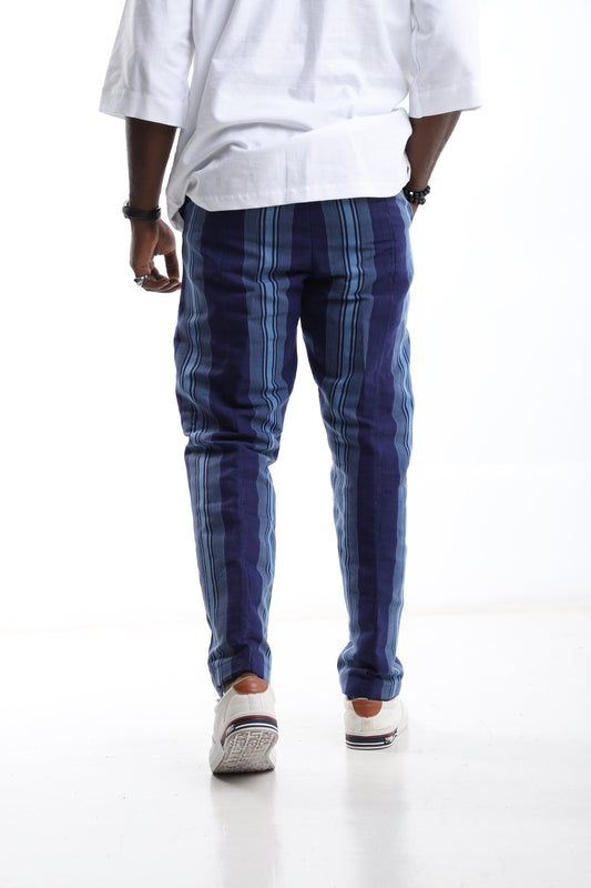 Blue Royal Aso-Oke Heritage Trouser – Indigo Stripe Elegance