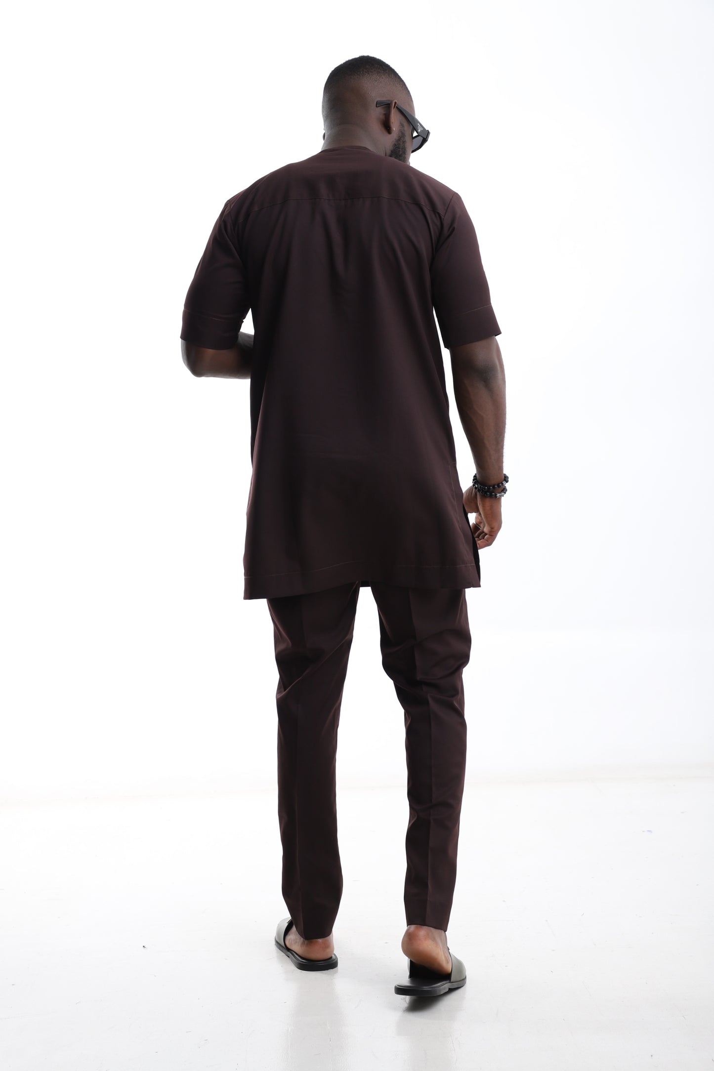 chocolate brown short-sleeve kaftan set