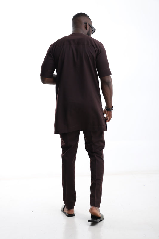 chocolate brown short-sleeve kaftan set