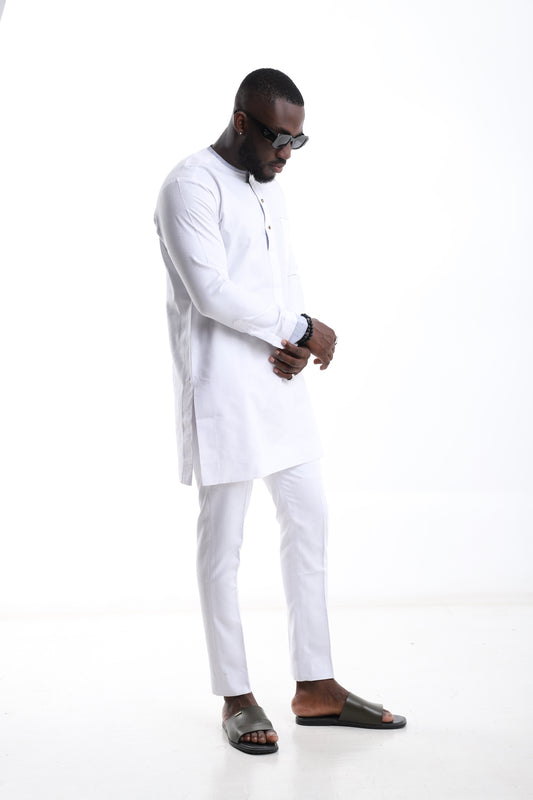 White Long Sleeve Senator Set for Men