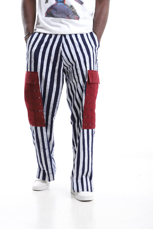 Exclusive Adire Wide-Leg Trousers with Bold Red Patch Pocket