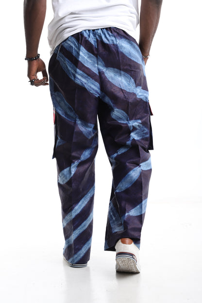 Handcrafted Indigo Adire Wide-Leg Trousers with Red Accent Pocket