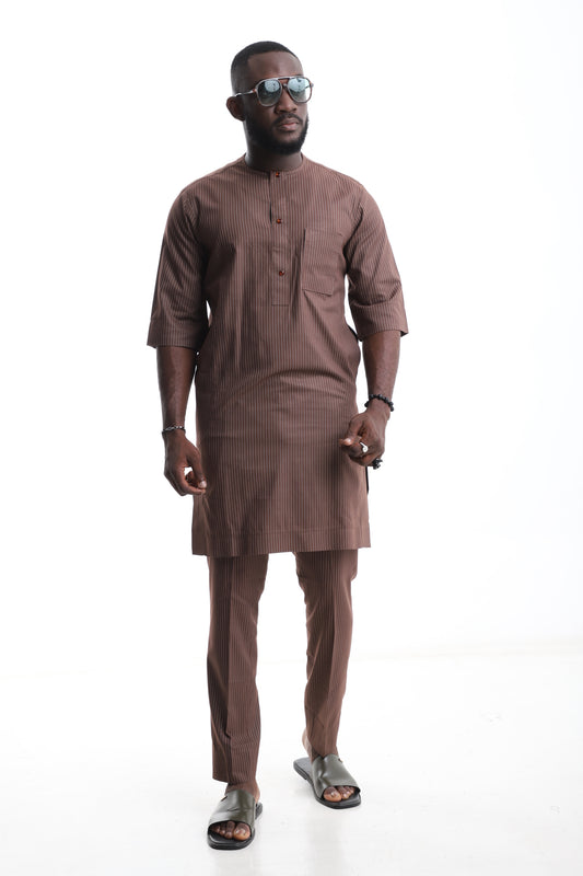 Brown Striped Senator Wear – Modern African Elegance