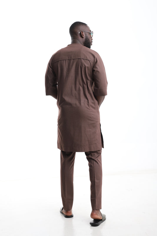 Brown Striped Senator Wear – Modern African Elegance