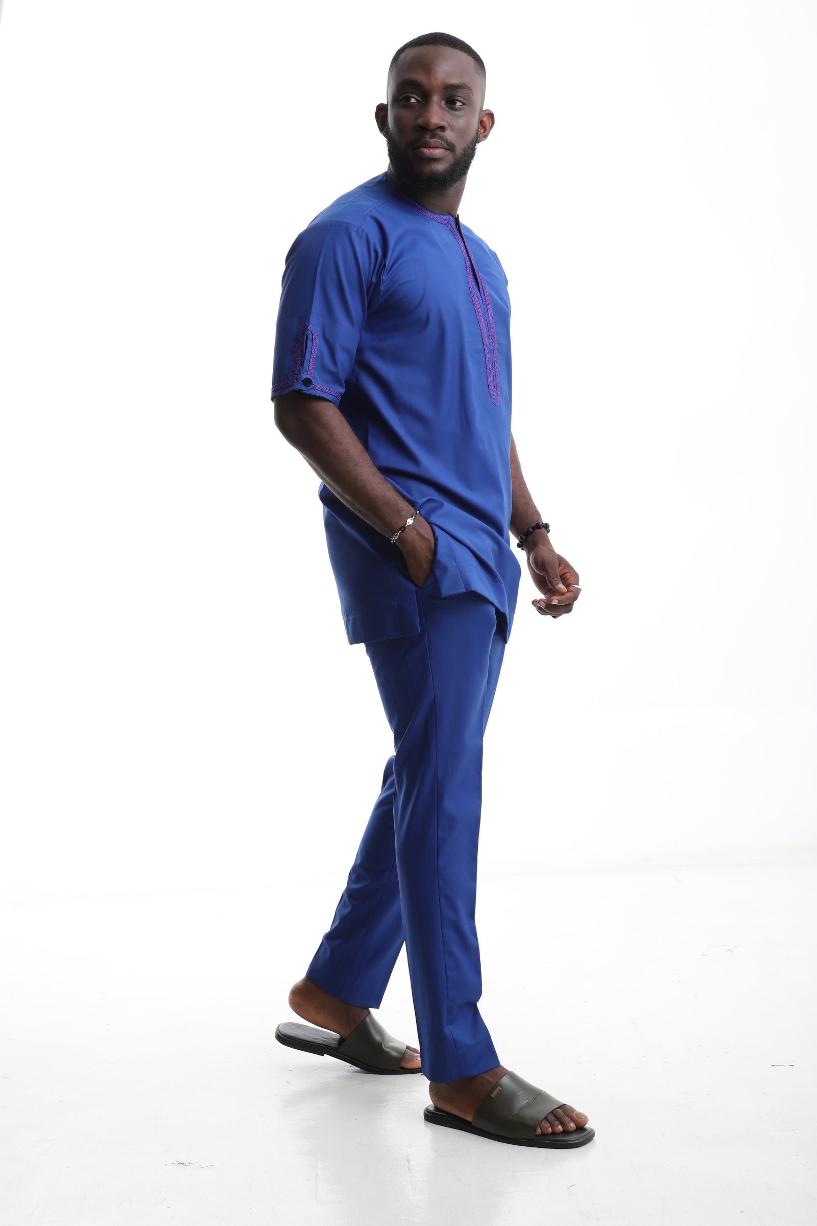 Navy Blue Senator Wear with Red Embroidery Accents